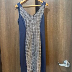 White House Black Market Blue and White Sheath Midi Dress